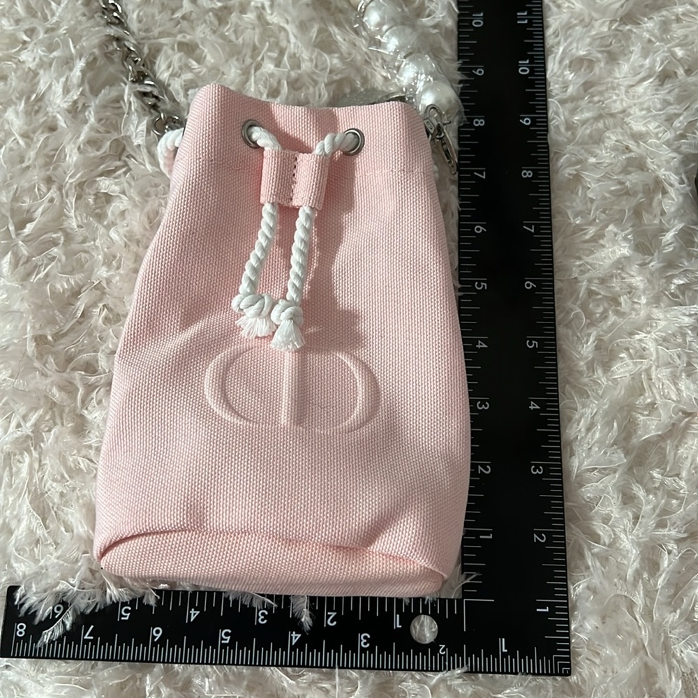 New! Dior Beauty Drawstring Pink Pouch with Crossbody Strap and Charm - Picture 13 of 15